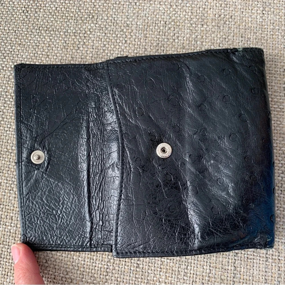 Gucci Ostrich Leather Black Wallet Compact Bifold Coin Pocket Italy Designer - Picture 4 of 12